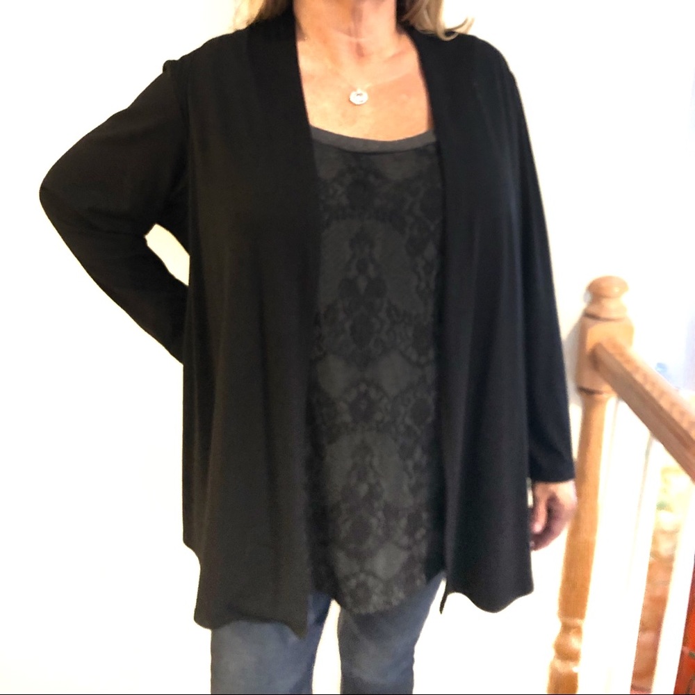 Grey and black lace top attached jacket